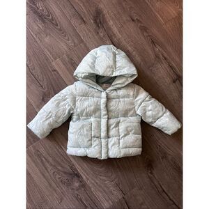 MNG Baby Girl Size 18 -24 Month Blue White Floral Snow Ski Rain Jacket